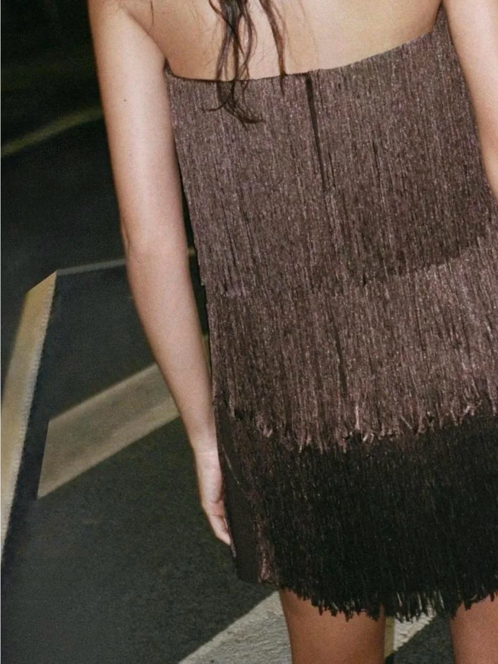 Zara Brown Strapless Fringe Mini Dress - Picture 4 of 5